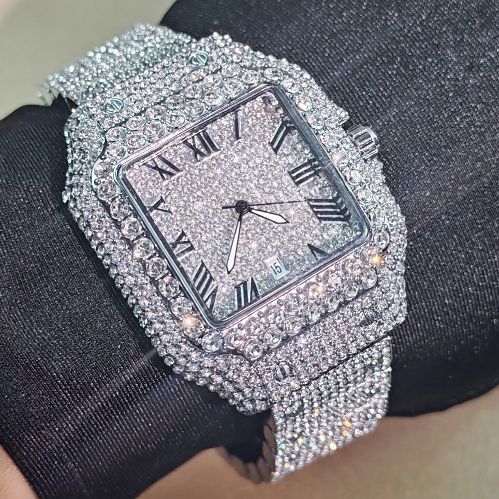 Men's Diamond Square Dial Quartz Watch
