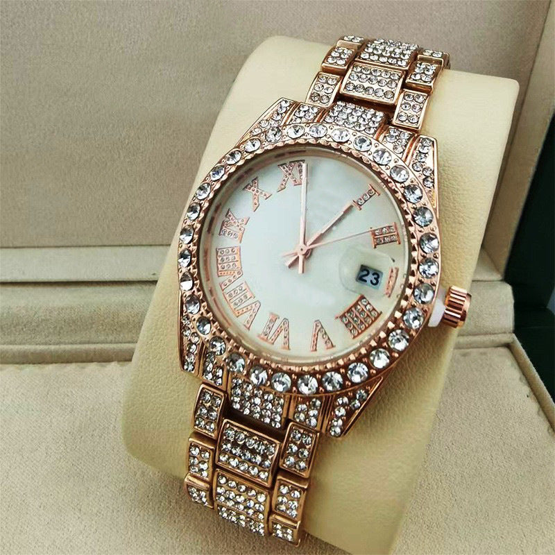 Fashion Diamond Women Watch Calendar Steel Band