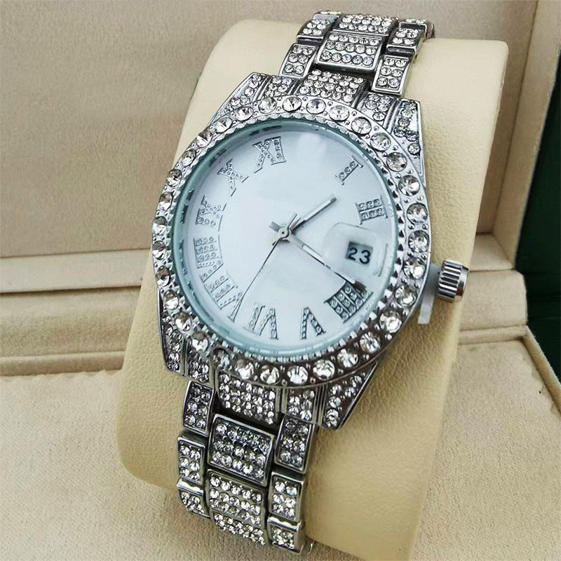 Fashion Diamond Women Watch Calendar Steel Band