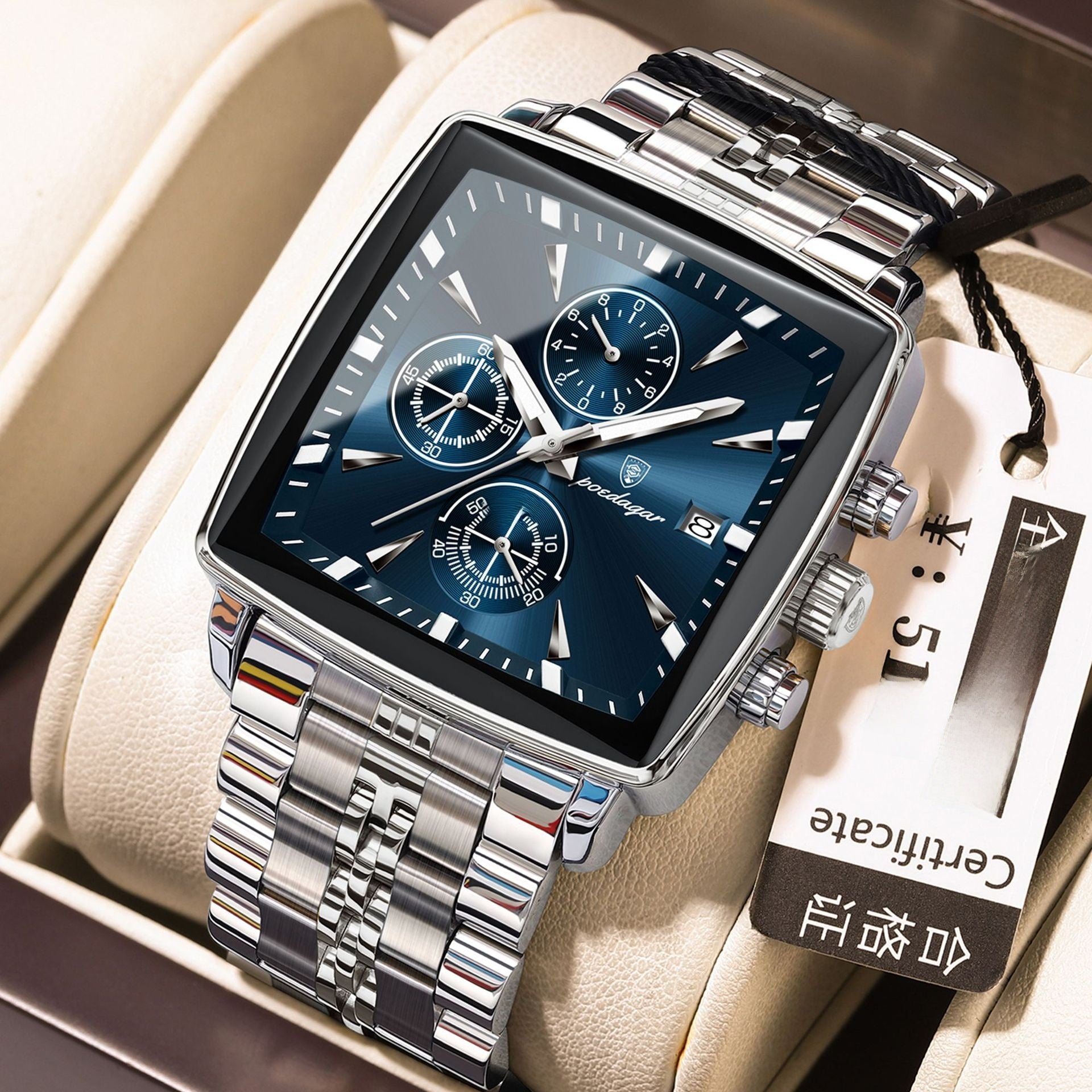 Multifunctional business square men's watch