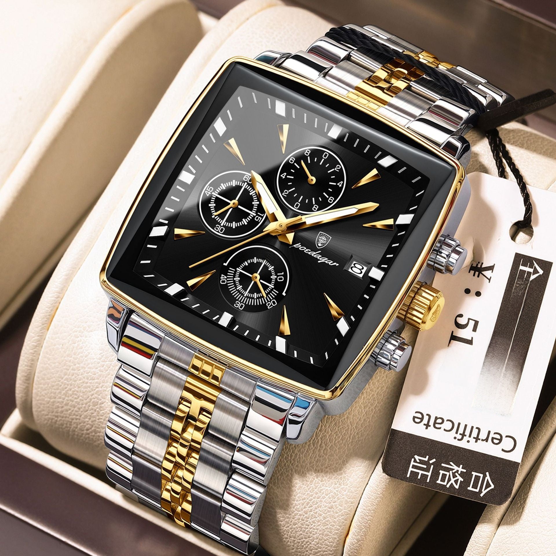 Multifunctional business square men's watch