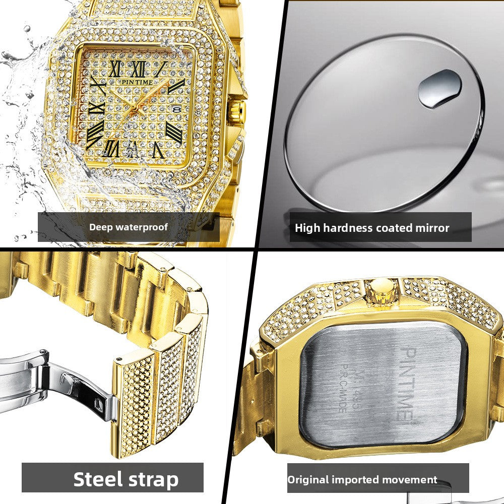 Men's Square Quartz Watch with Calendar