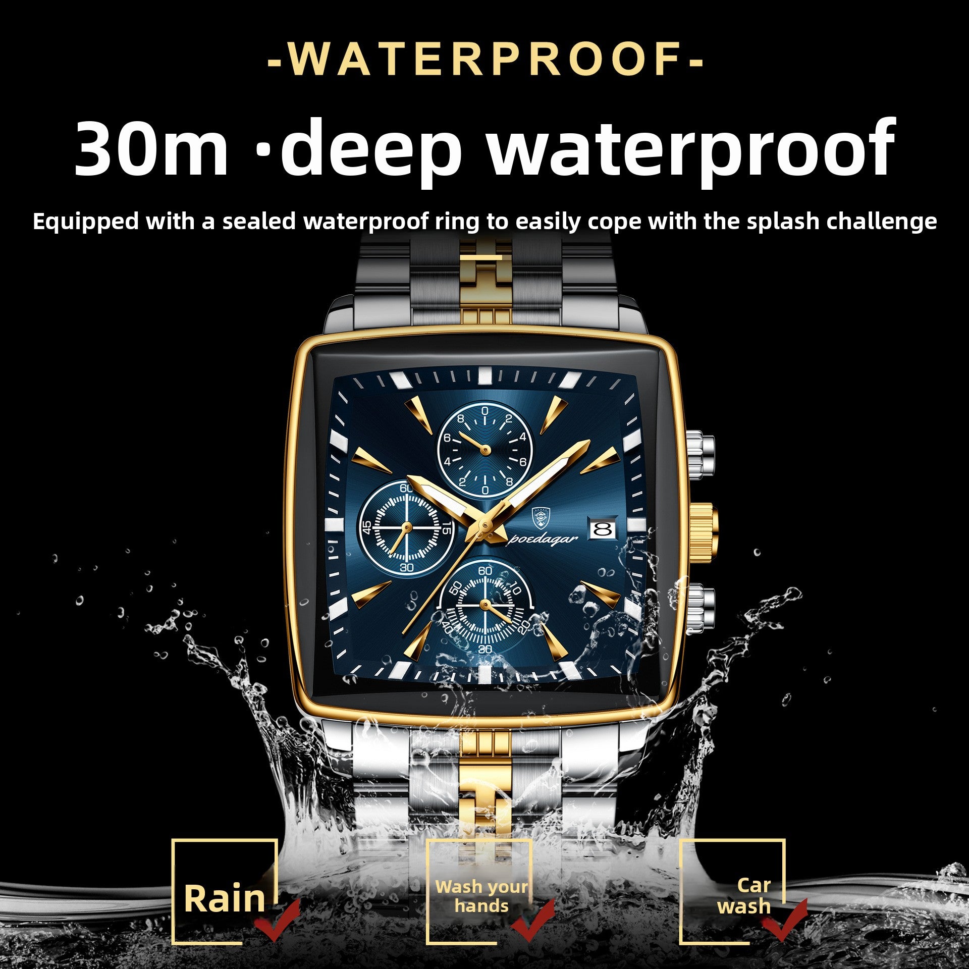 Multifunctional business square men's watch