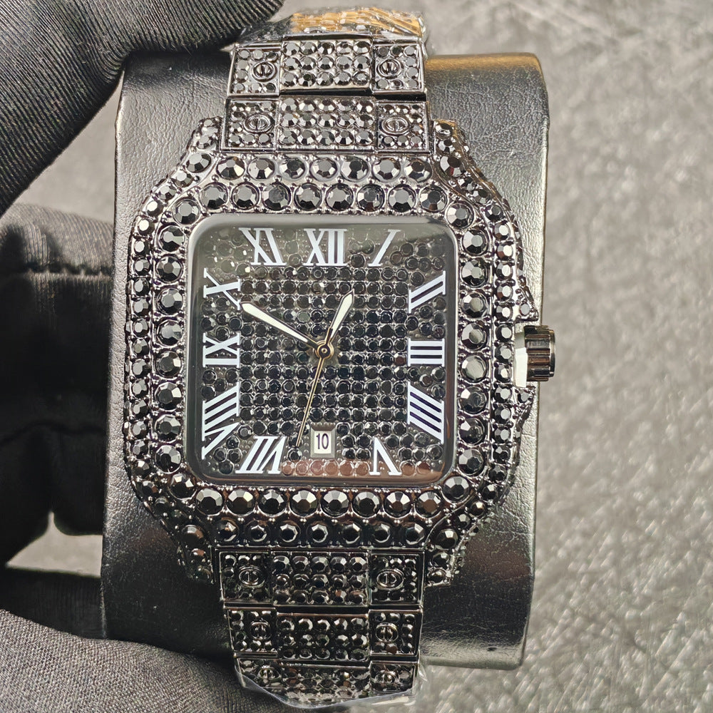 Men's Diamond Square Dial Quartz Watch