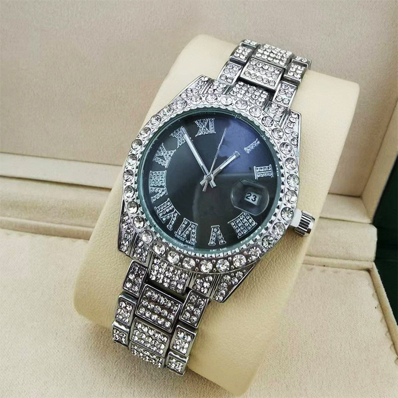 Fashion Diamond Women Watch Calendar Steel Band
