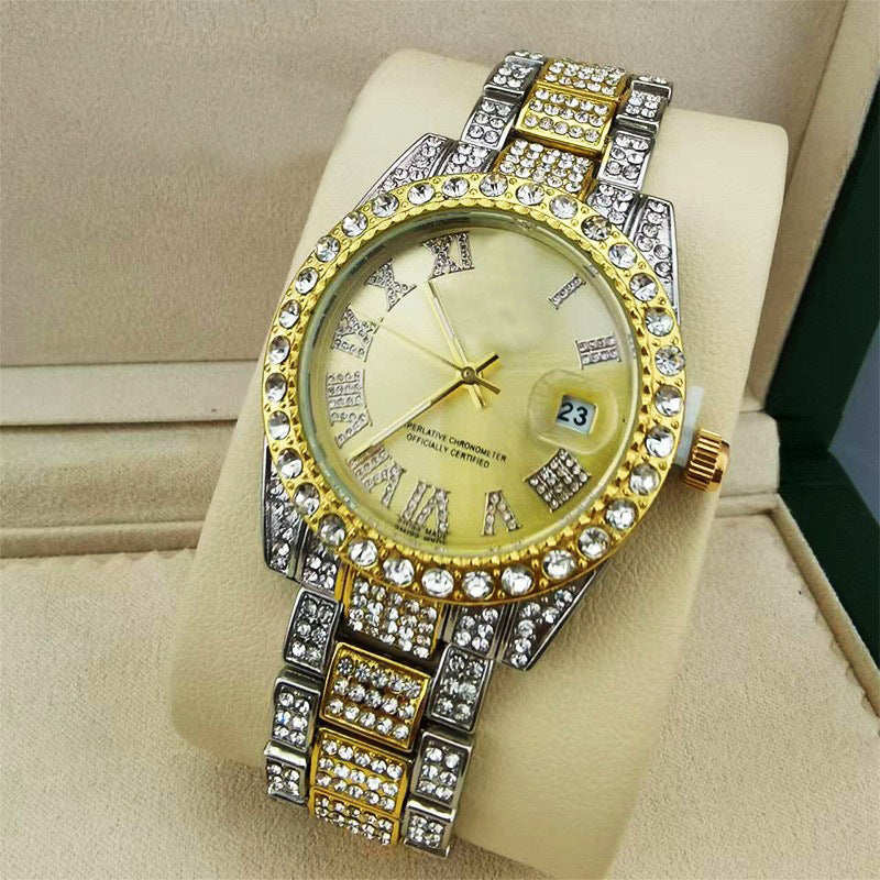 Fashion Diamond Women Watch Calendar Steel Band