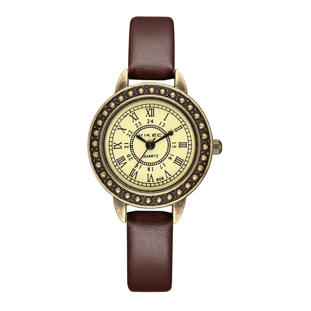 Vintage bronze leather strap watch