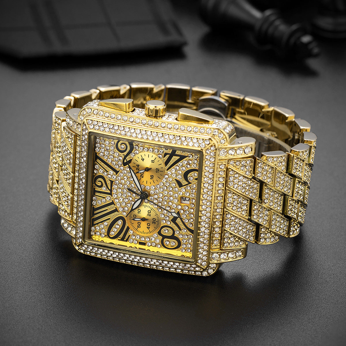 Men's Diamond Square Dial Quartz Watch