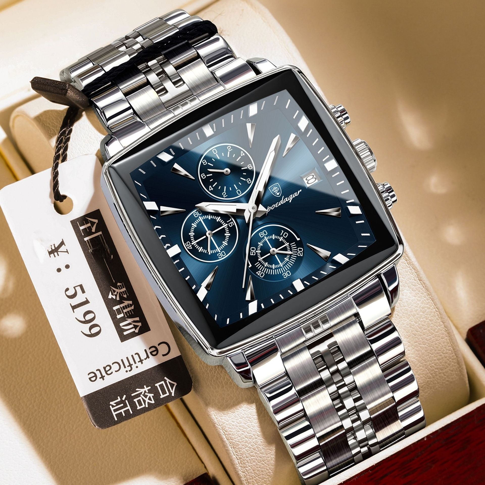 Multifunctional business square men's watch