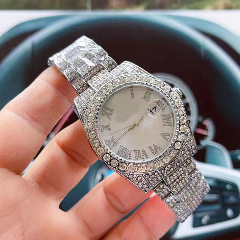 Fashion Diamond Women Watch Calendar Steel Band