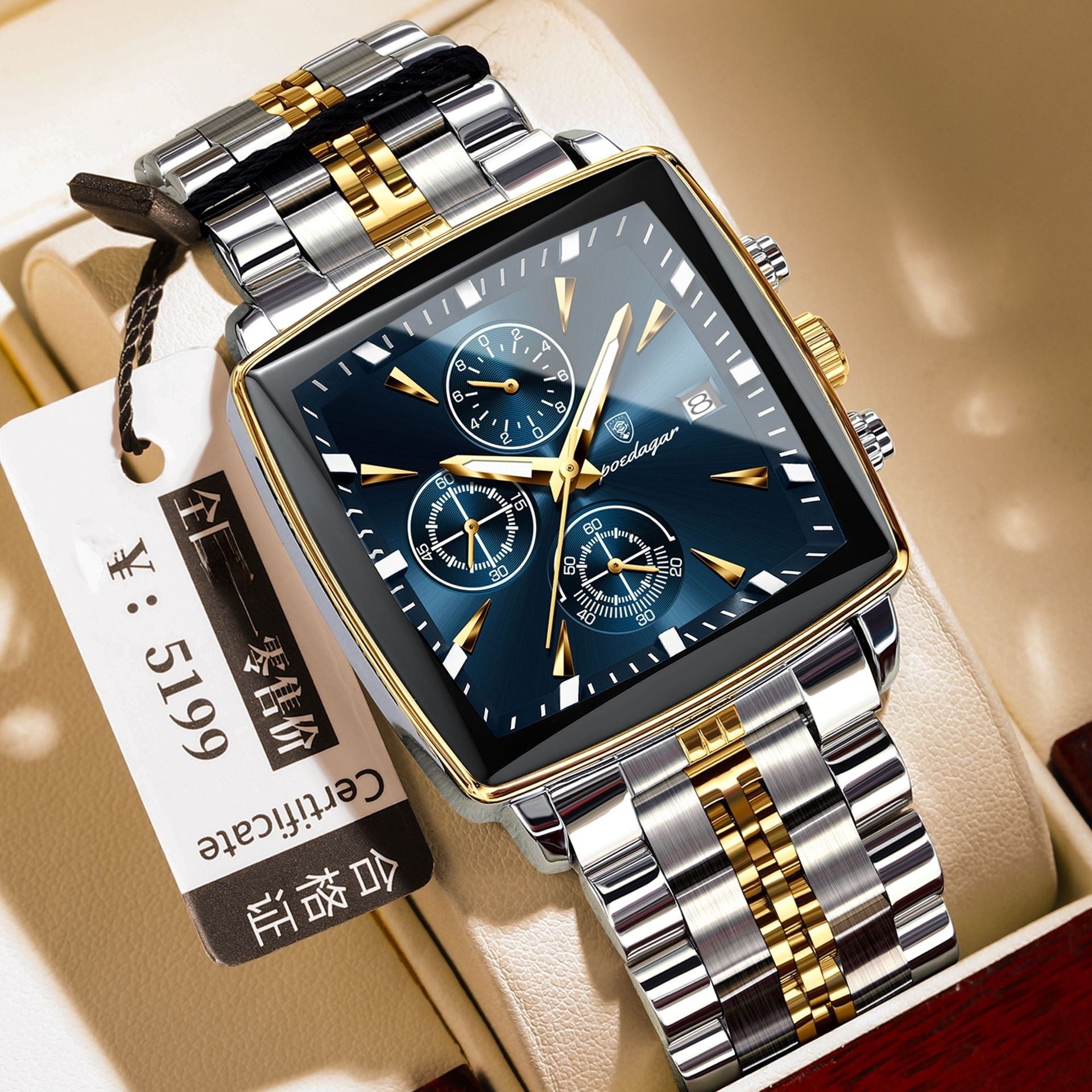 Multifunctional business square men's watch