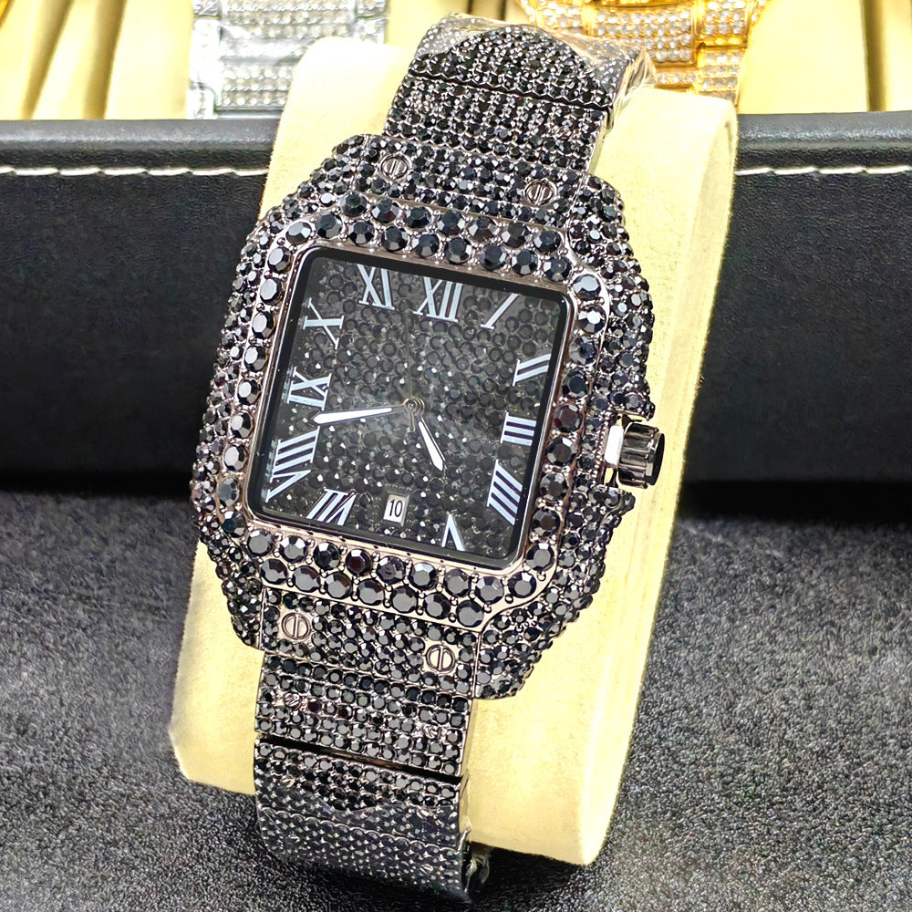 Men's Diamond Square Dial Quartz Watch