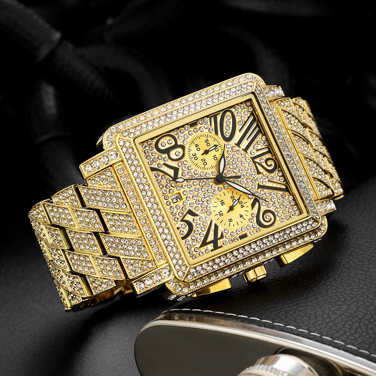 Men's Diamond Square Dial Quartz Watch